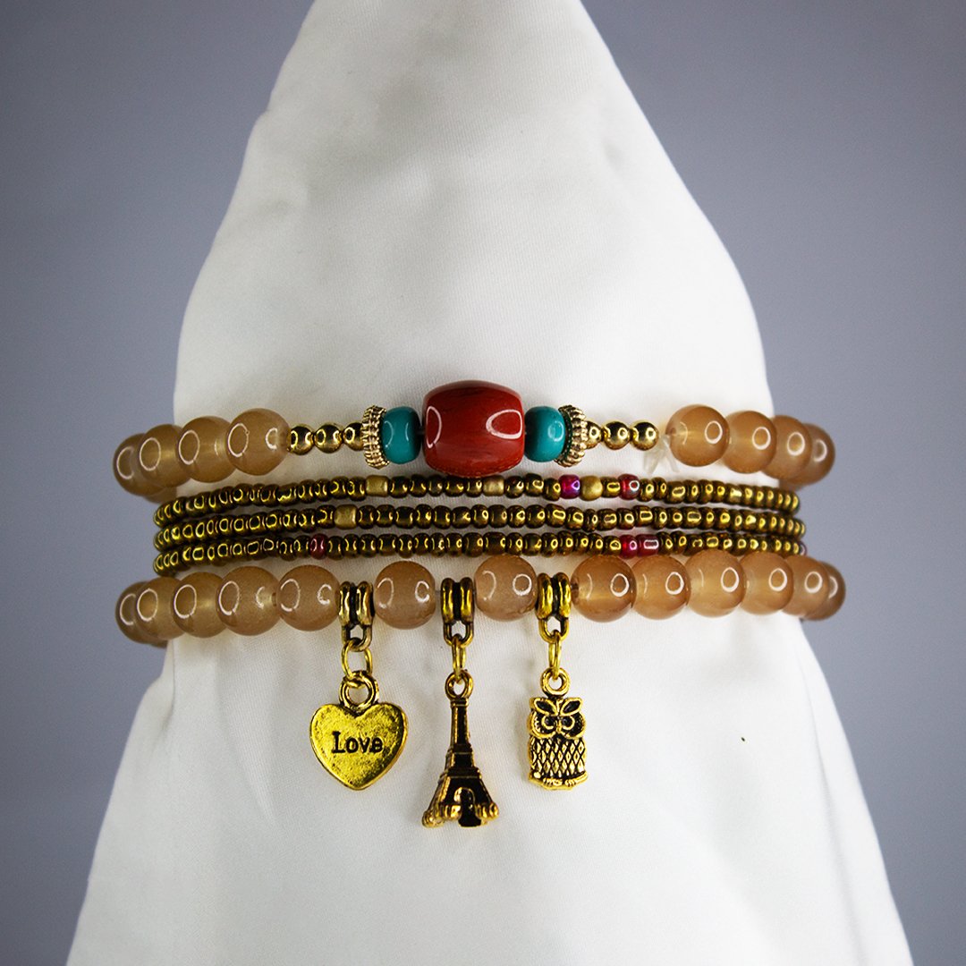 Boho Owl Pendant Bracelet Set ( Gold )